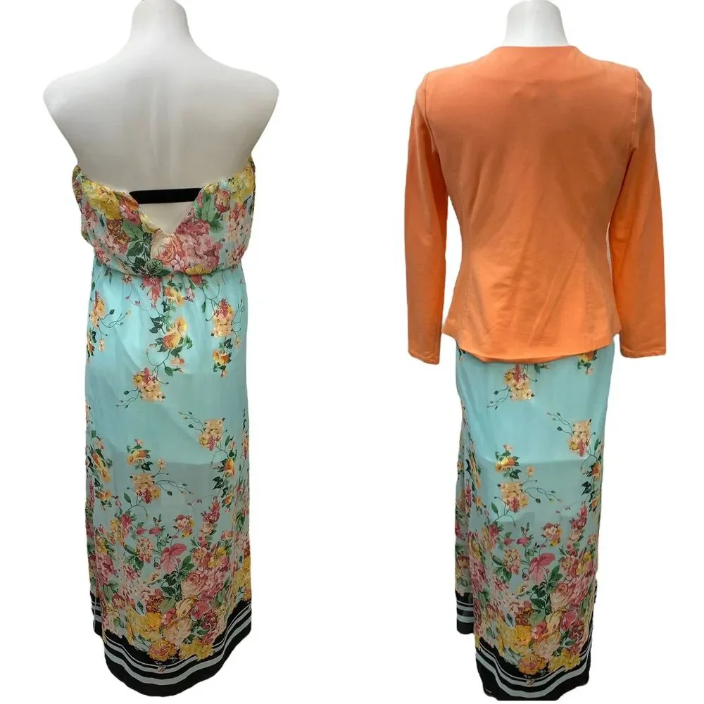 Socialite Maxi Dress Blazer Womens Medium Lot Strapless Floral Boho Coastal